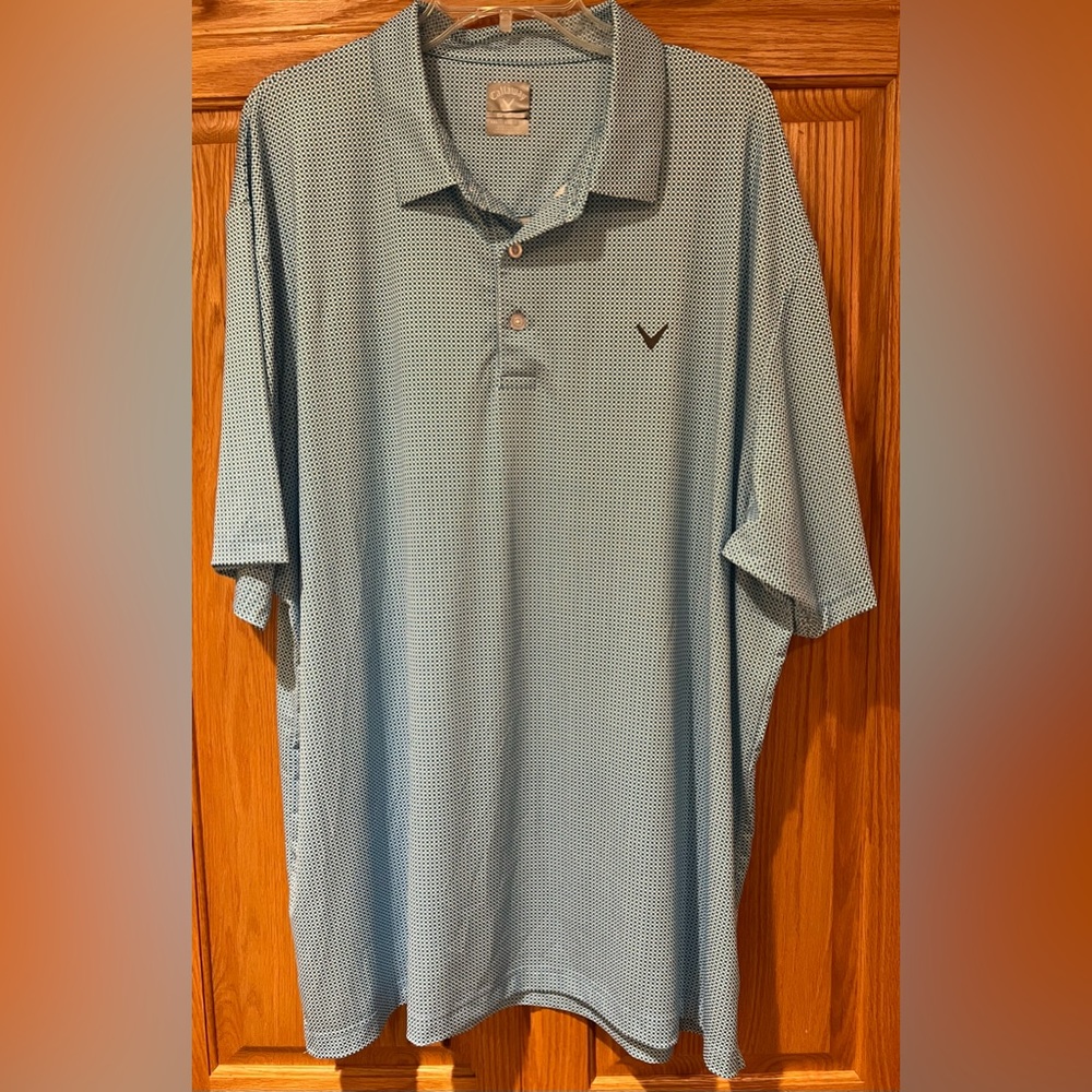 Callaway Opti Dri Stretch‎ Blue & White Print Golf Polo Shirt Men’s Size XXL